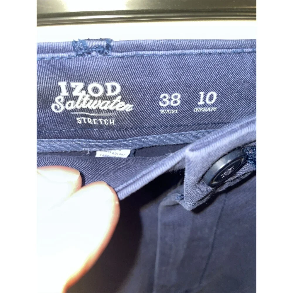 Izod Saltwater Casual Shorts Mens Size 38 Waist Blue Inseam 10 Rise 12 Zip Fly